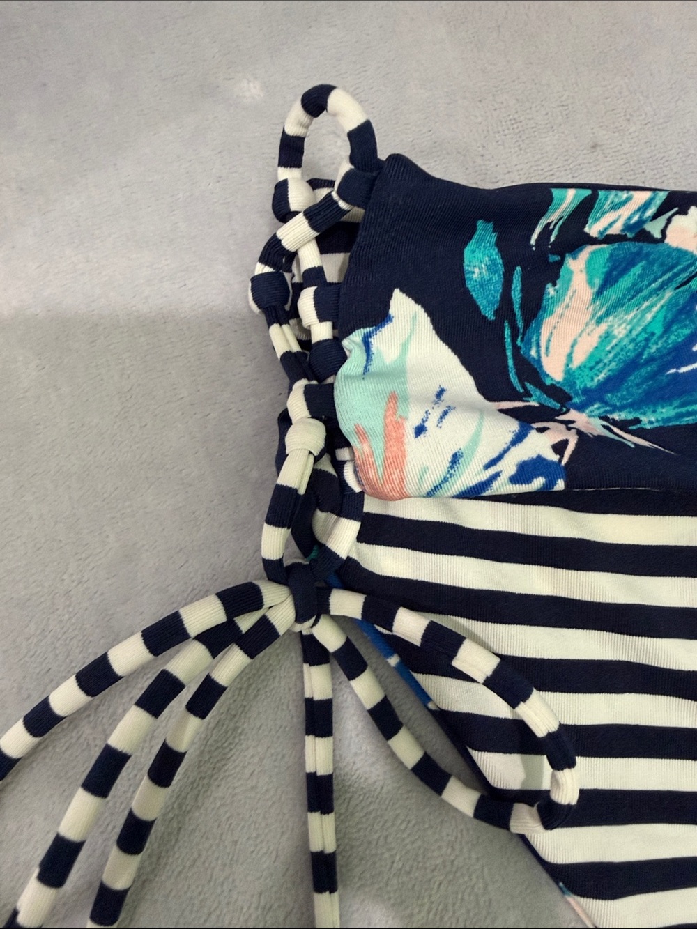 Carve Designs Navy Stripe & Teal Floral Reversible Mustique Bikini Bottom XS - Picture 3 of 7